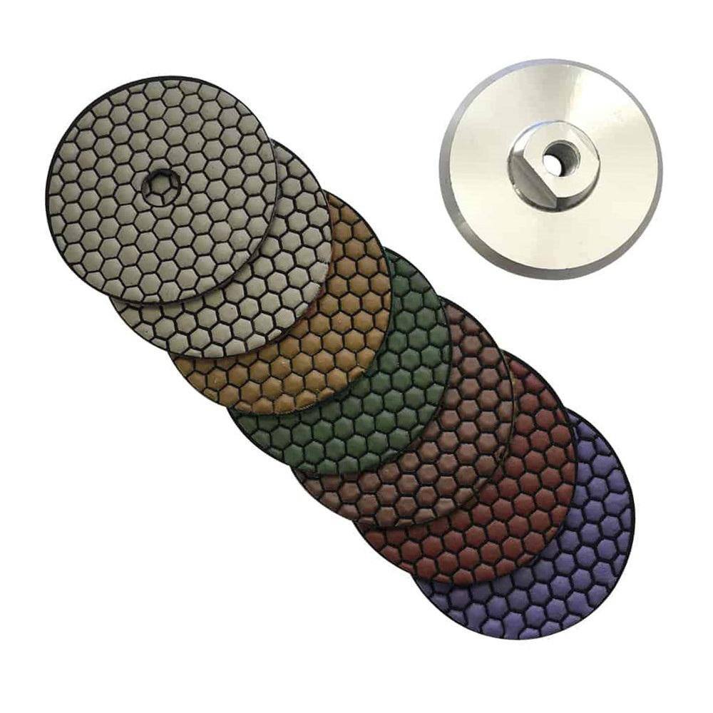 EDiamondTools 7 in. Dry Diamond Polishing Pad Set for Stone and Concrete (#50 to #3000 Grit) with Aluminum Backing Pad RDP7512481530A