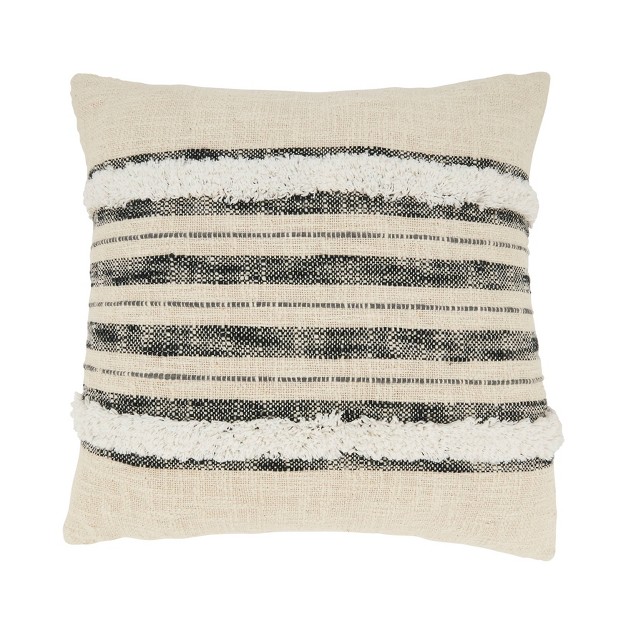 Textured Striped Tufted Poly Filled Square Throw Pillow Saro Lifestyle