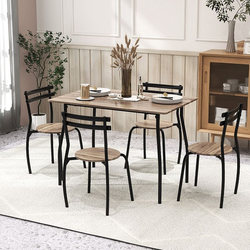 5 Pieces Dining Table Set With Wood And Metal Frame-natural