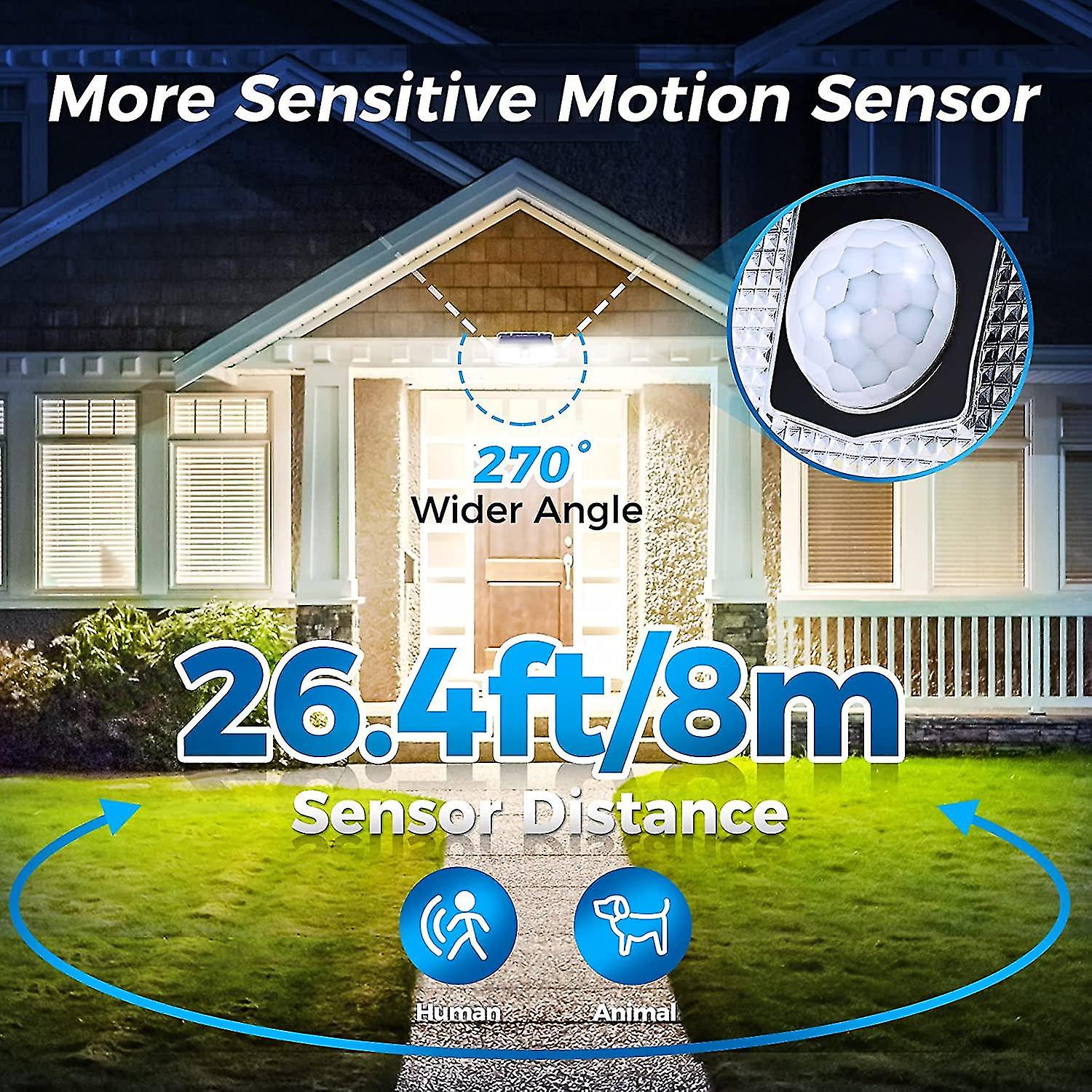 300 Outdoor Led Solar Lights， Solar Motion Sensor Security Light， 270 Wide Angle， 3 Smart Lighting Modes， Easy Installation， Waterproof Durable Solar