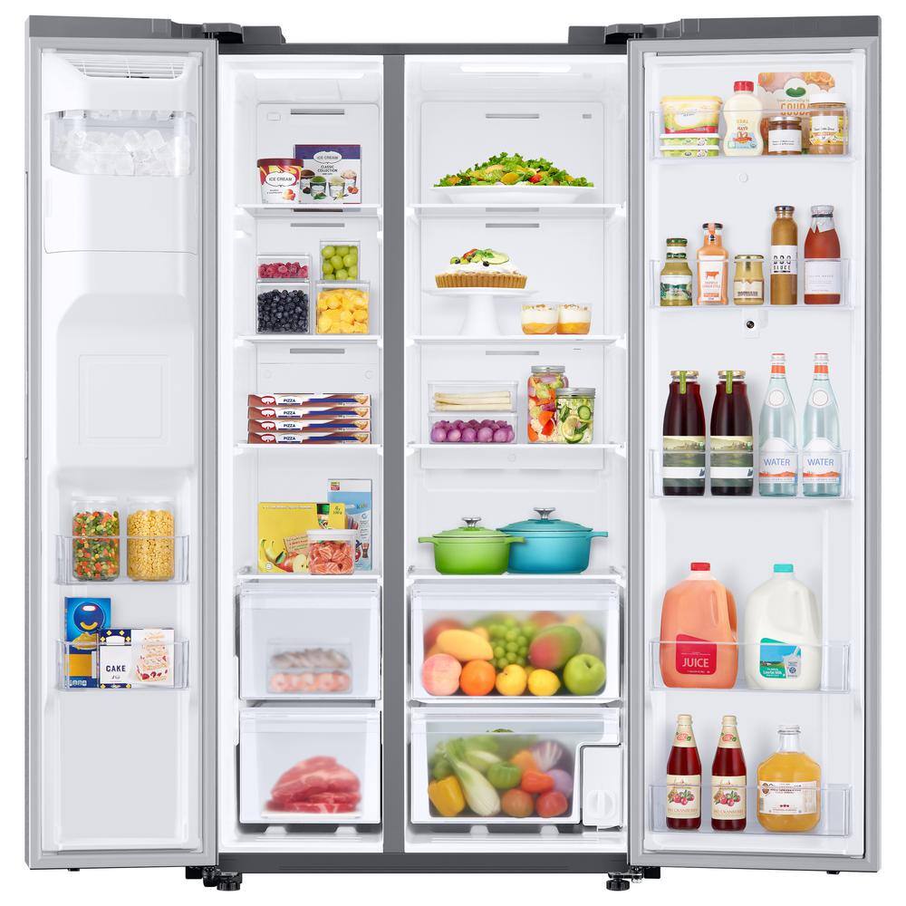  36 in. 26.7 cu. ft. Smart Side by Side Refrigerator with Family Hub in Stainless Steel Standard Depth RS27T5561SR