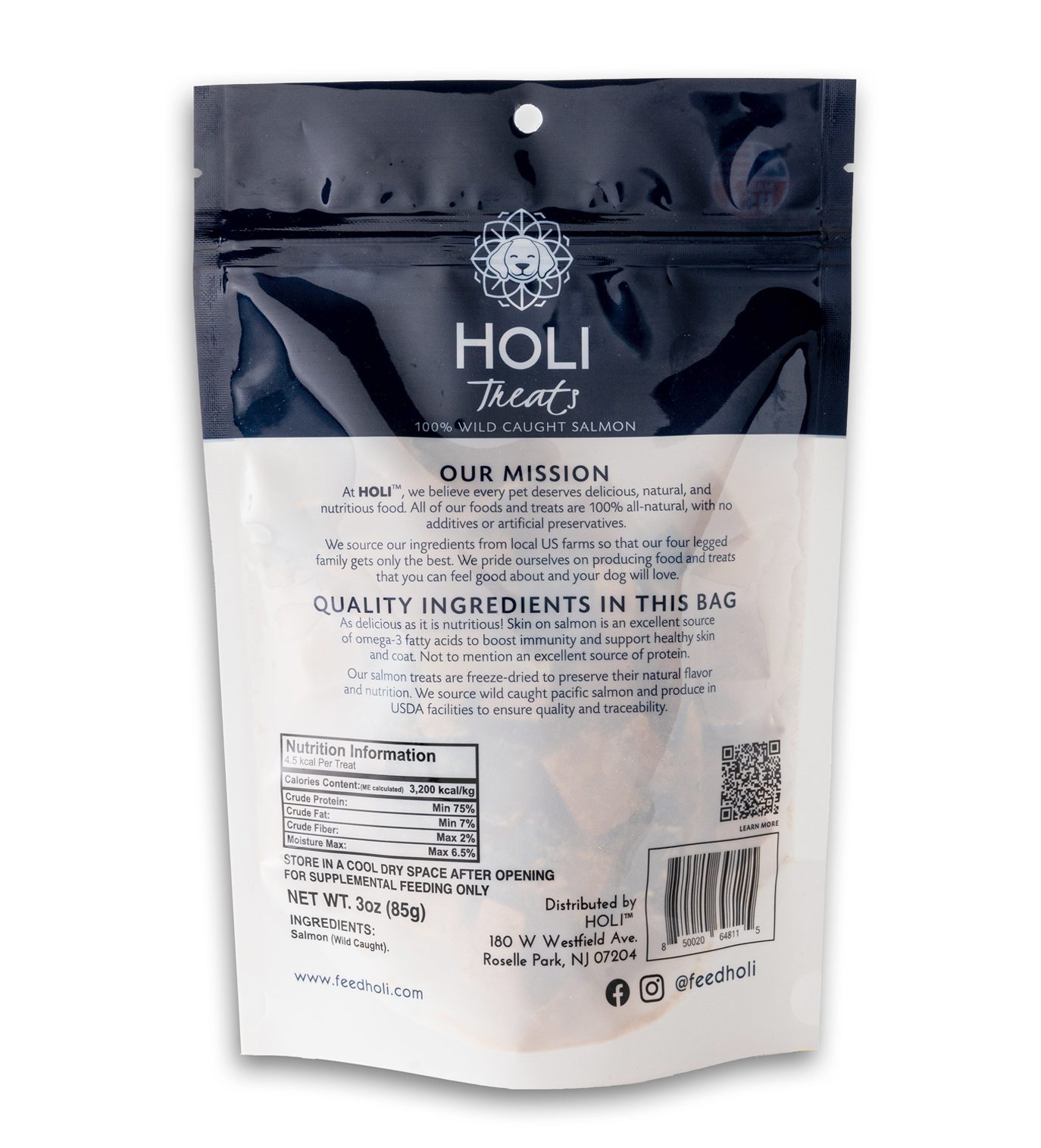 HOLI Wild Caught Salmon Freeze-Dried Treats for Dogs and Cats， 3 oz