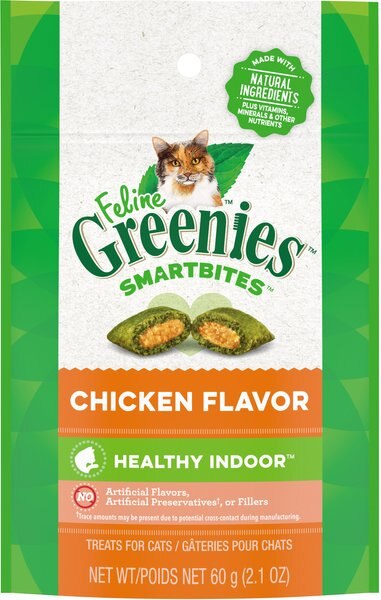 Greenies Feline SmartBites Healthy Indoor Natural Chicken Flavor Soft and Crunchy Adult Cat Treats