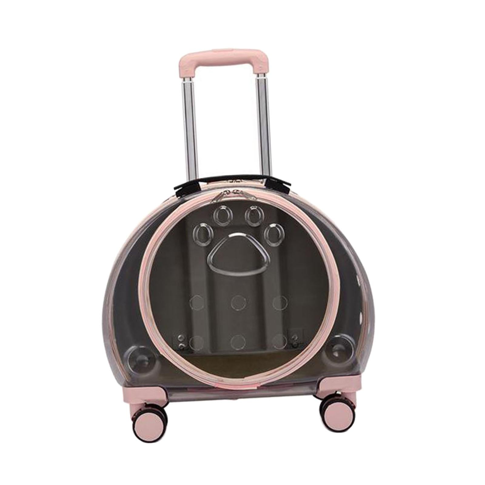 Cat Carrier Bag, Backpack Ventilated Holes Suitcase Adjustable Shoulder Strap Luggage Pet Trolley Case for Hiking Short Trips Outgoing Kitty Translucent Pink