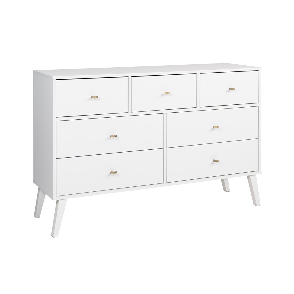 Prepac Milo Mid Century Modern 7 Drawer Double Dresser for Bedroom  Chest of Drawers  Contemporary Bedroom Furniture