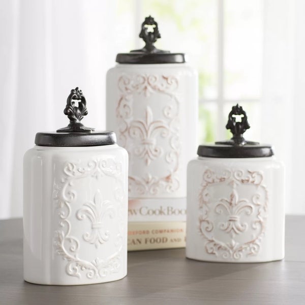 White Antique Set of 3 Canister