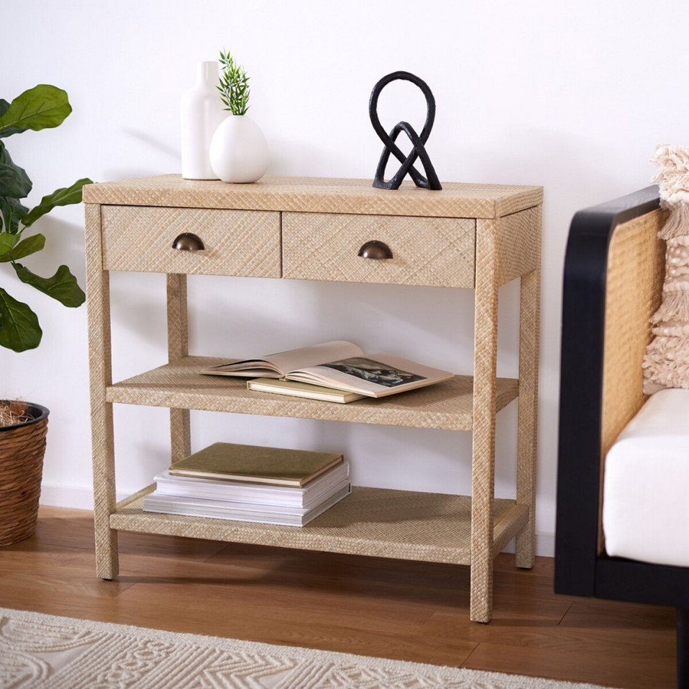 Berta Raffia Console Table Light Natural/ Gold   Tropical   Console Tables   by Peachtree Fine Furniture  Houzz