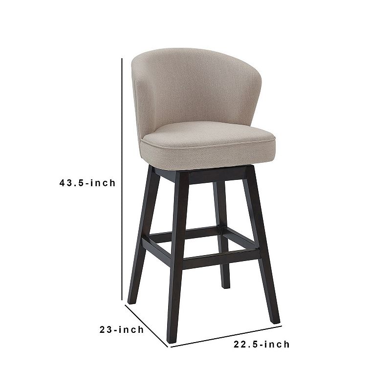 30 Inches Padded Swivel Barstool with Curved Backrest， Beige