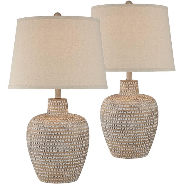 Tall Set Of 2 Dappled Sandy Beige Oatmeal Fabric Drum Shade For Bedroom Living Room Bedside Office