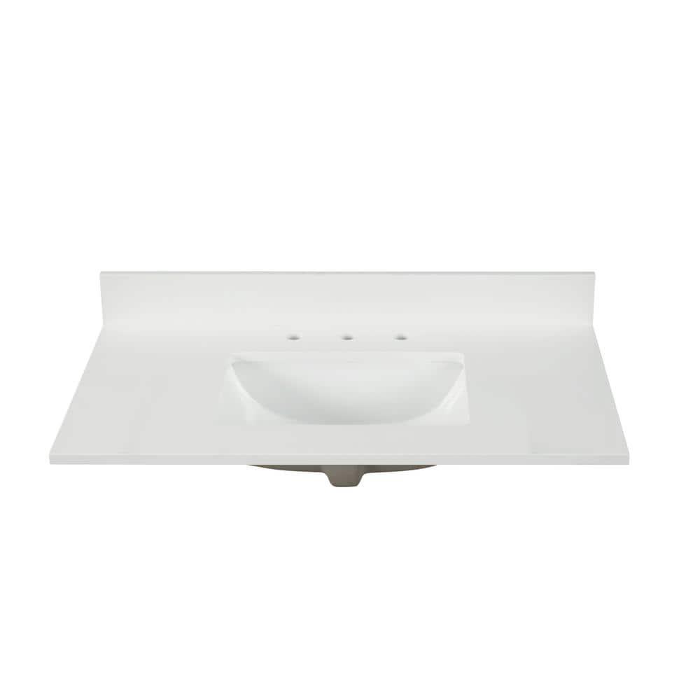 Home Decorators Collection 37 in W x 22 in D x 075 in H Quartz Vanity Top in Snow White with White Basin