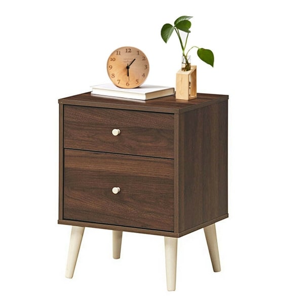 2-Drawer Nightstand Beside End Side Table with Rubber Legs-Walnut - 18