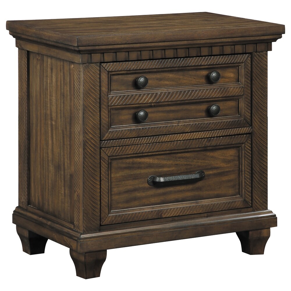 Rouspil Acacia Brown 3 Drawer Nightstand with USB Ports