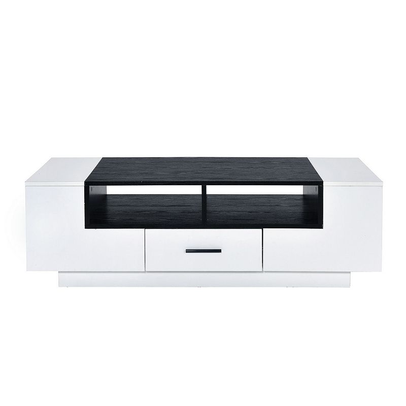 Contemporary Coffee Table with Drawer and Open Compartment， Black and White