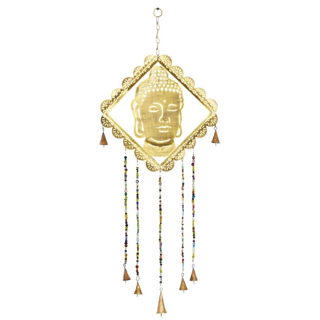 X 14 quot Eclectic Metal Buddha Windchime With Beaded Strands Gold Olivia amp May