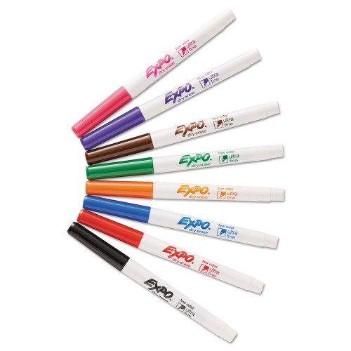 EXPO Low-Odor Dry-Erase Marker， Extra-Fine Needle Tip， Assorted Colors， 8/Set (1884309)