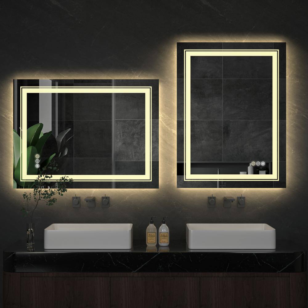 Wisfor 28 in. W x 36 in. H Large Rectangular Frameless Anti-Fog High Lume LED Lighted 2-Way Hanging Wall Bathroom Vanity Mirror XMR-C28-188-US