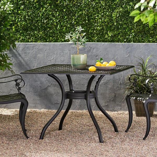 Black Metal Outdoor Patio Dining Table with Umbrella Hole(Table Only)