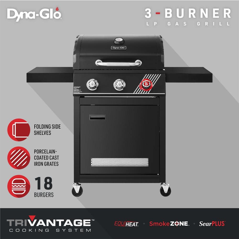 Dyna-Glo 3-Burner Propane Gas Grill in Matte Black with TriVantage Multifunctional Cooking System DGH373CRP-D