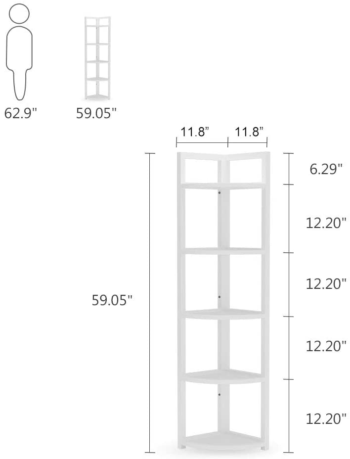 Modern 5 Tier Corner Shelf Stand, Corner Bookshelf Bookcase Plant Shelf for Living Room, Home Office, Kitchen, Small Space