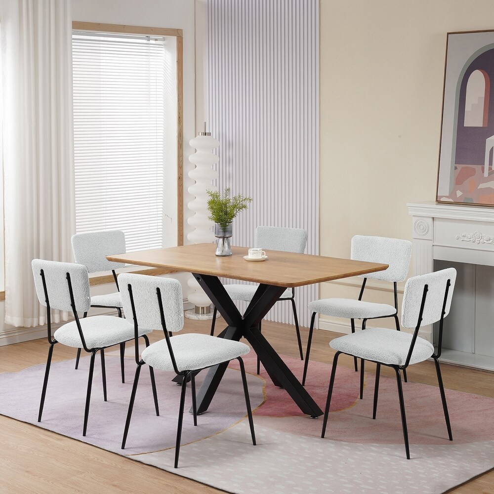 Dining Room Chairs Set of 6 with Faux Plush Upholstered Back and Chrome Legs