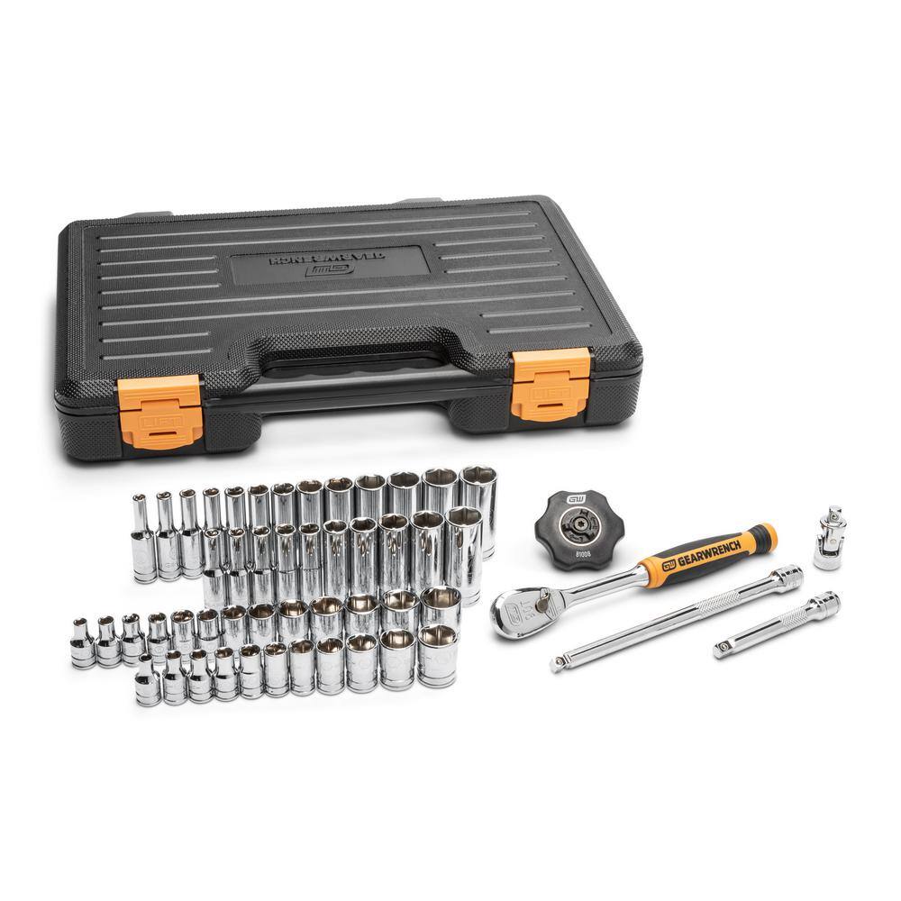 GEARWRENCH 14 in. Drive 90-Tooth 6-Point Standard and Deep SAEMetric Mechanics Tool Set (52-Piece) 85867