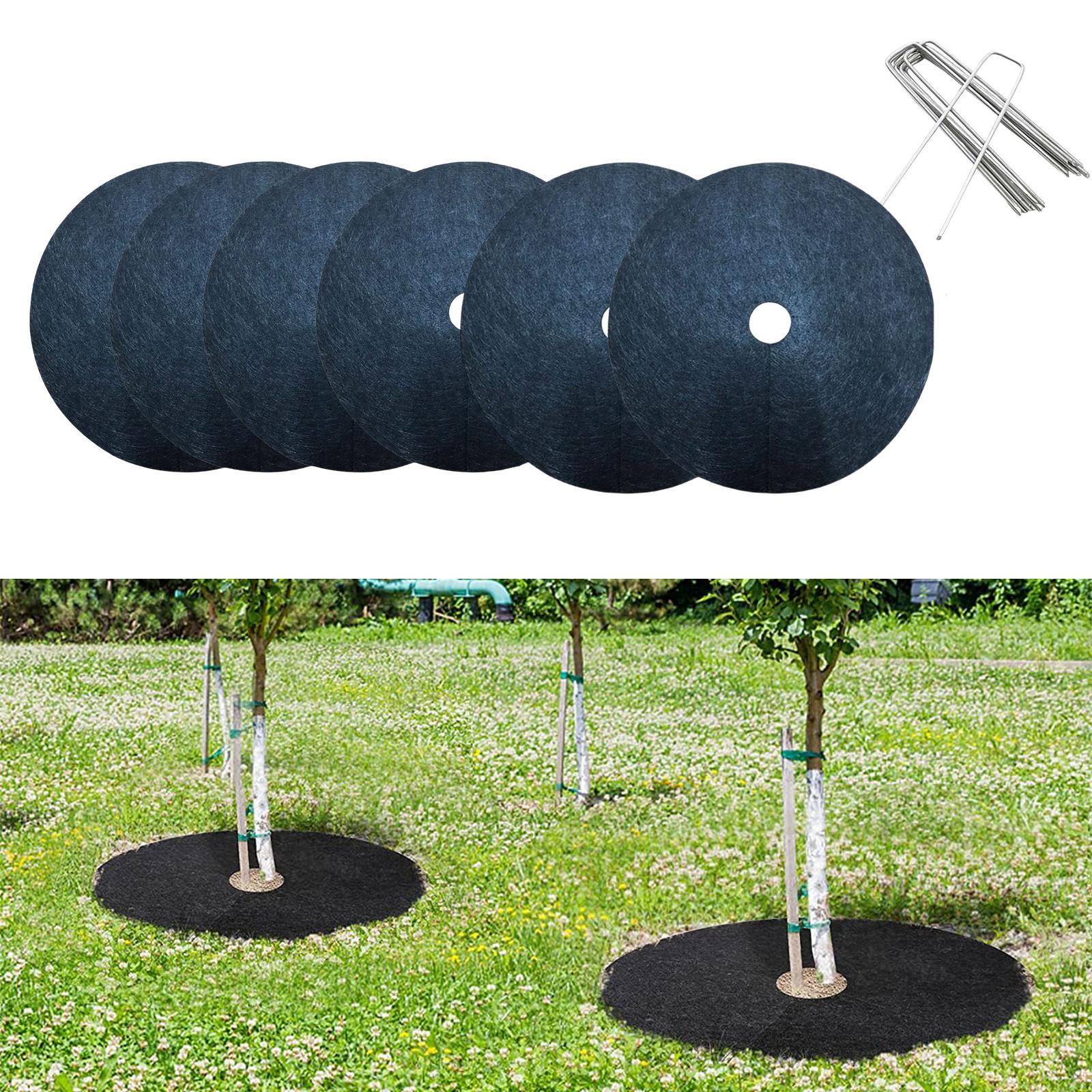 6 Pieces 20 Landscape Fabric Barrier Plant Cover, Tree Protector Barrier Mat with Stakes Gardening Fabric Cover for Trees Plant