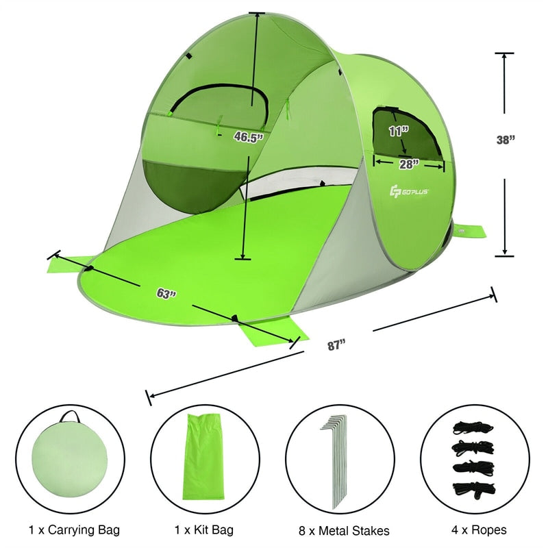 Pop Up Beach Tent Anti-UV UPF 50+ Portable Sun Shade Shelter