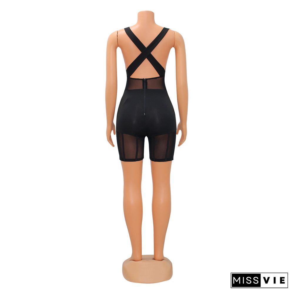 Fashion Sexy Mesh Yarn Stitching Jumpsuit