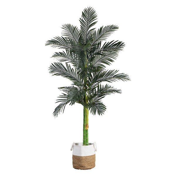 8' Golden Cane Artificial Palm Tree in Handmade Cotton Planter