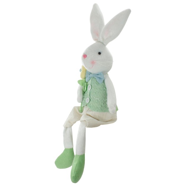 White And Green Boy Bunny Rabbit Easter And Spring Table Top Figure