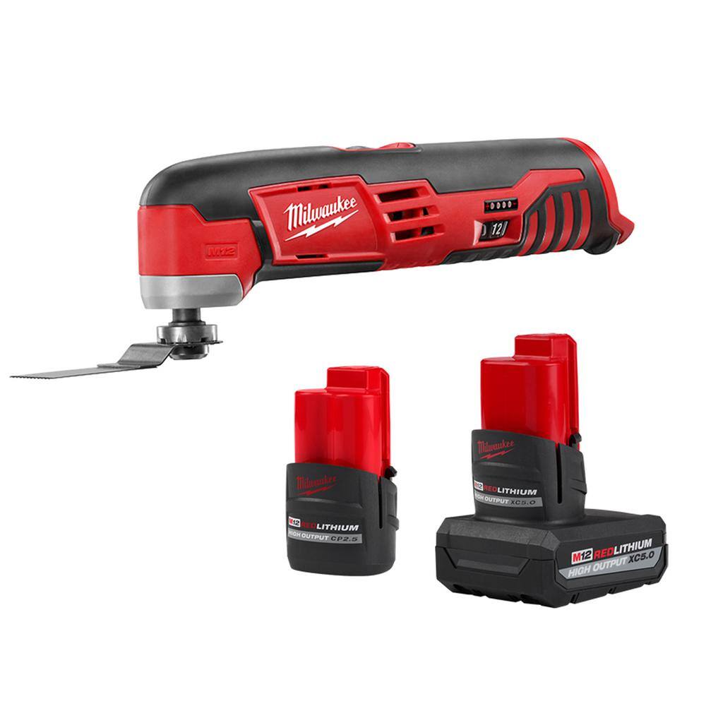 MW M12 12V Lithium-Ion XC High Output 5.0Ah Battery Pack WHigh Output 2.5Ah Battery Pack + Multi-Tool 48-11-2452S-2426-20