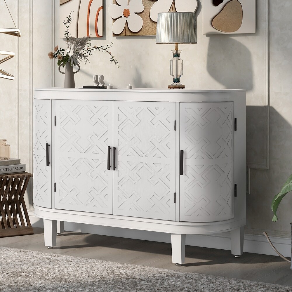 Accent Storage Cabinet Sideboard Wooden Cabinet with Antique Pattern Doors