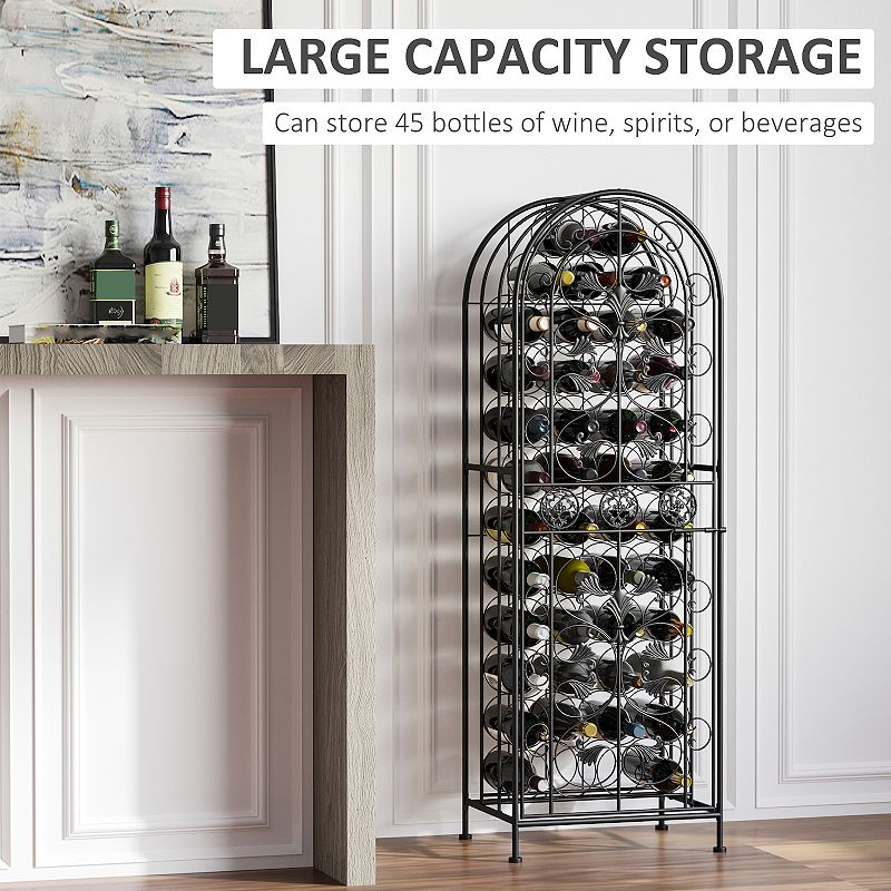 HOMCOM 45 Bottle Modern Wine Organizer Decorative Portable Wrought Iron Wine Rack Jail