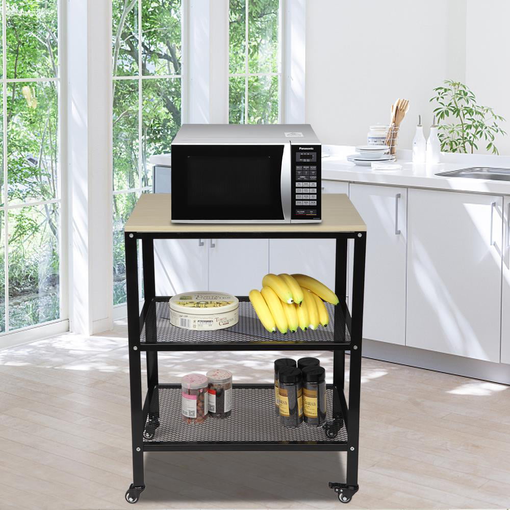 Ubesgoo Microwave Cart on Wheels， 3-Tier Rolling Kitchen Cart Baker Rack with Adjustable Storage Shelves Utility Cart for Living Room