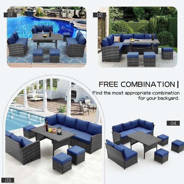 AECOJOY 7 Pieces Patio Furniture Set Outdoor Sectional Sofa Rattan Conversation Set