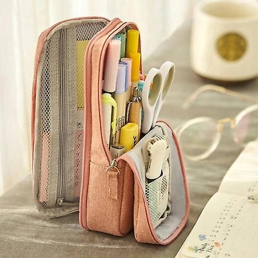 Standing Canvas Pencil Case Pouch (pink)