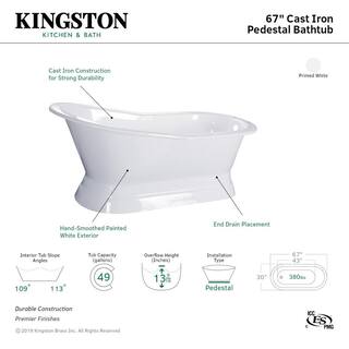 67 in. Cast Iron Double Slipper Pedestal Flatbottom Bath Tub in White HVCTND673128