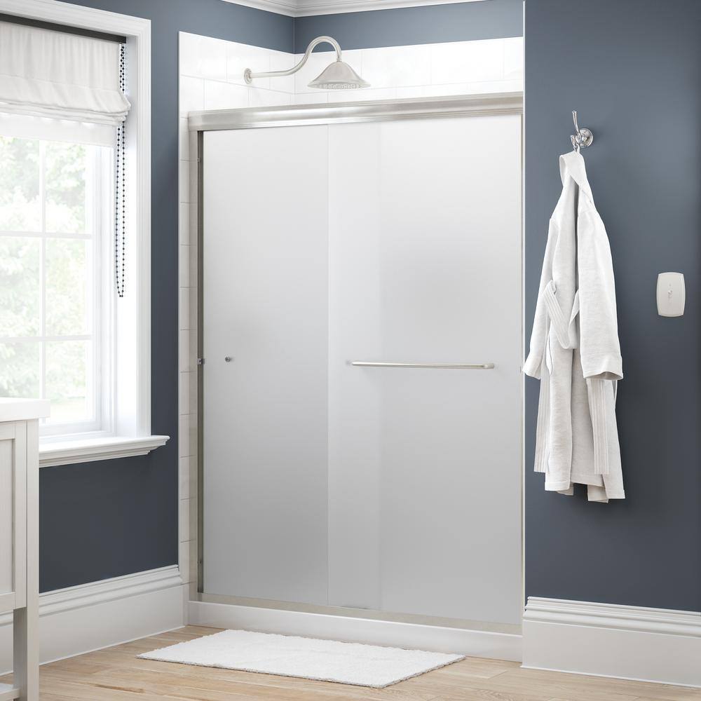 Delta Simplicity 60 in. x 70 in. Semi-Frameless Traditional Sliding Shower Door in Nickel with Frosted Glass 1118540