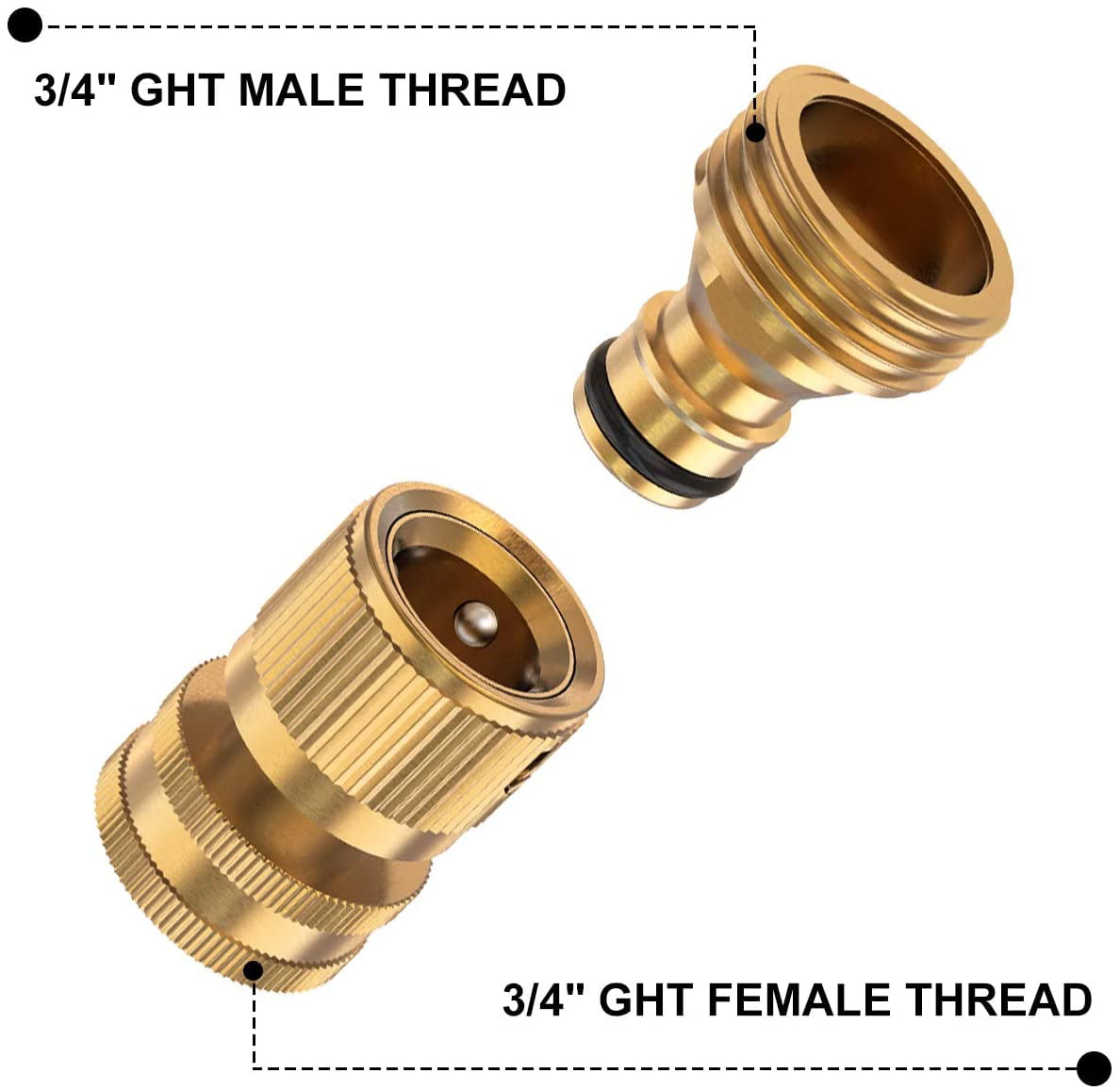 Kesfitt Garden Hose Quick Connector Solid Brass，3/4 Inch GHT Thread Fitting No-Leak Water Hose Fittings Female and Male Adapter (6 Sets)