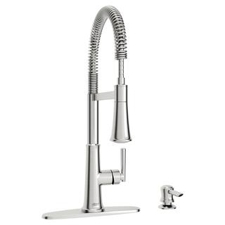 American Standard Gladden Semi-Pro 1-Handle Pull Down Sprayer Kitchen Faucet with Deckplate and Soap Dispenser in Stainless Steel 7424351.075