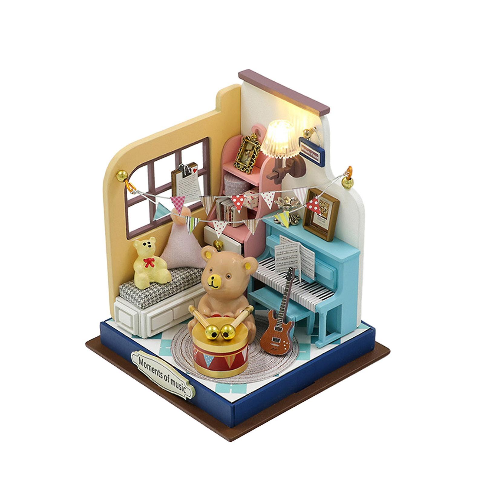 Handcraft Miniature Dollhouse Kits Led Light Modern Wooden Room Box Crafts Style C