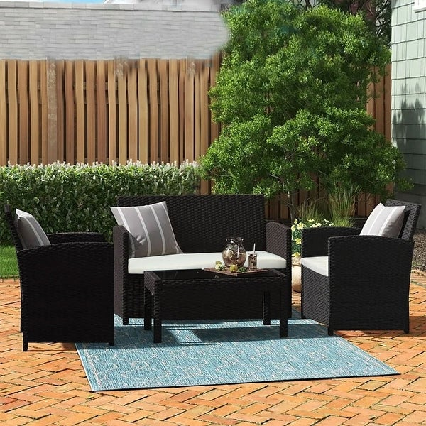 Zenova Outdoor 4-piece Wicker Sofa Furniture Set - Overstock - 35725167