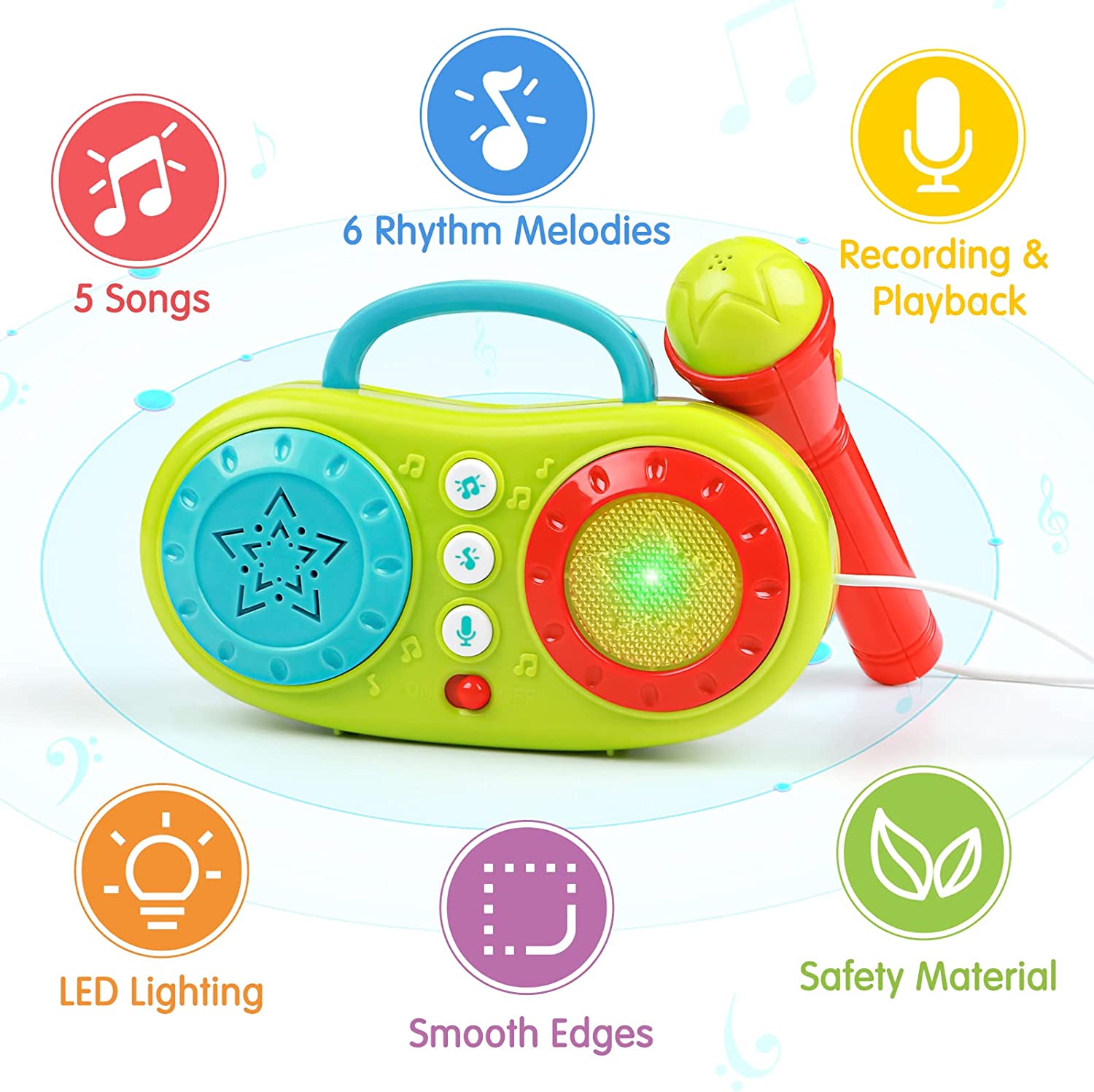 VATOS Baby Musical Toys， Mini Portable Singing Machine Karaoke for Toddler with Microphone， Recording N Repeating， Early Educational Toy Birthday Gift for Babies Toddlers Kids Boys and Girls Age 2-5