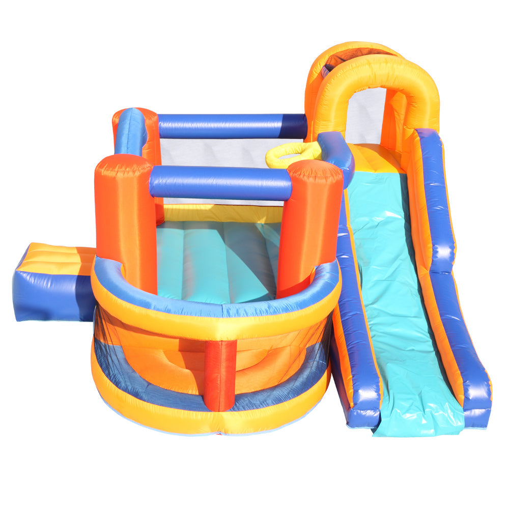 Inflatable Bounce House, 420D Oxford Cloth PVC Bouncy Castle Orange Blue (Trampoline/Slide/Ocean Ball Area/Ball Frame/With Three Balls) - Including Blower