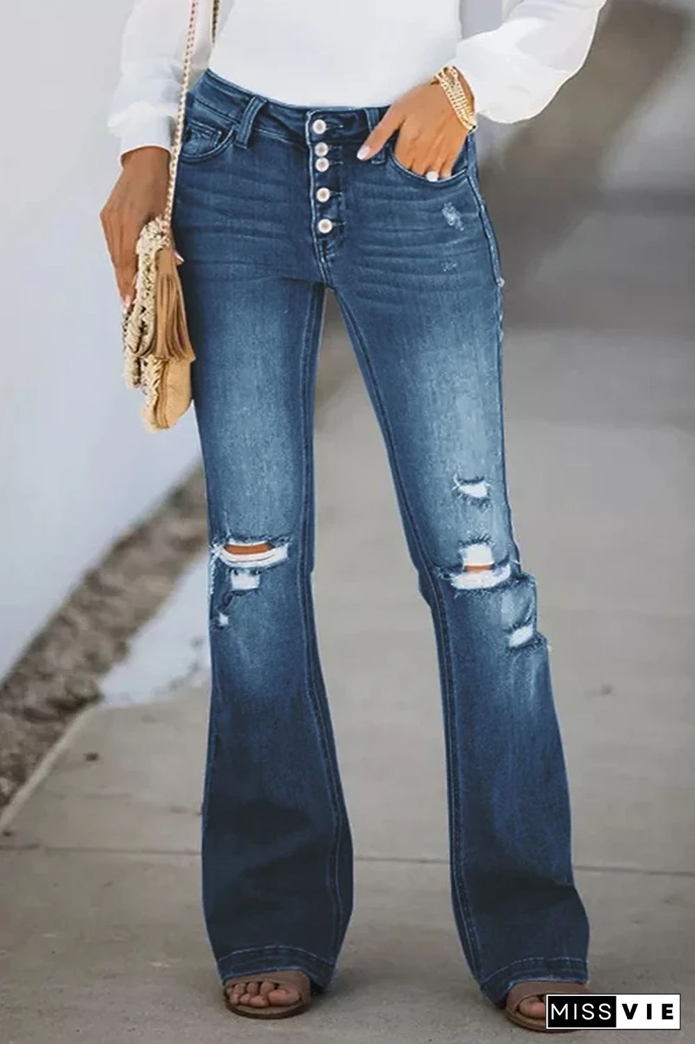 KarliDress Holiday Ripped Denim Pants P12583