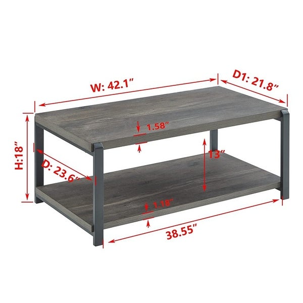 Coffee Table with Storage Shelf，Rustic Wood and Metal Cocktail Table for Living Room，Grey - as picture