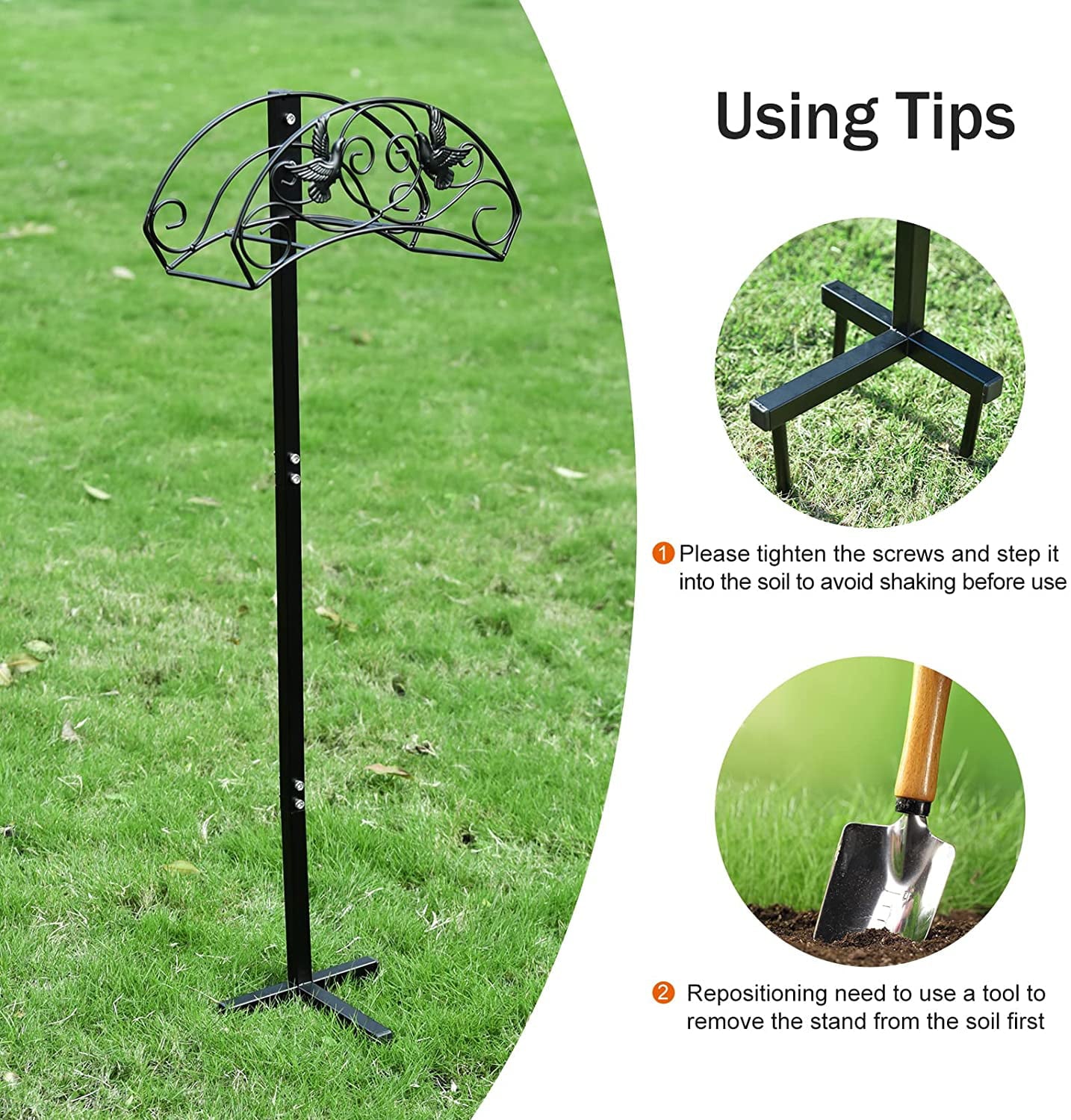 CreiYuan Garden Hose Holder， Water Hose Stand Freestanding Metal Hose Hanger， Detachable Heavy Duty Hose Storage Stand for Outdoor (Lovebirds)