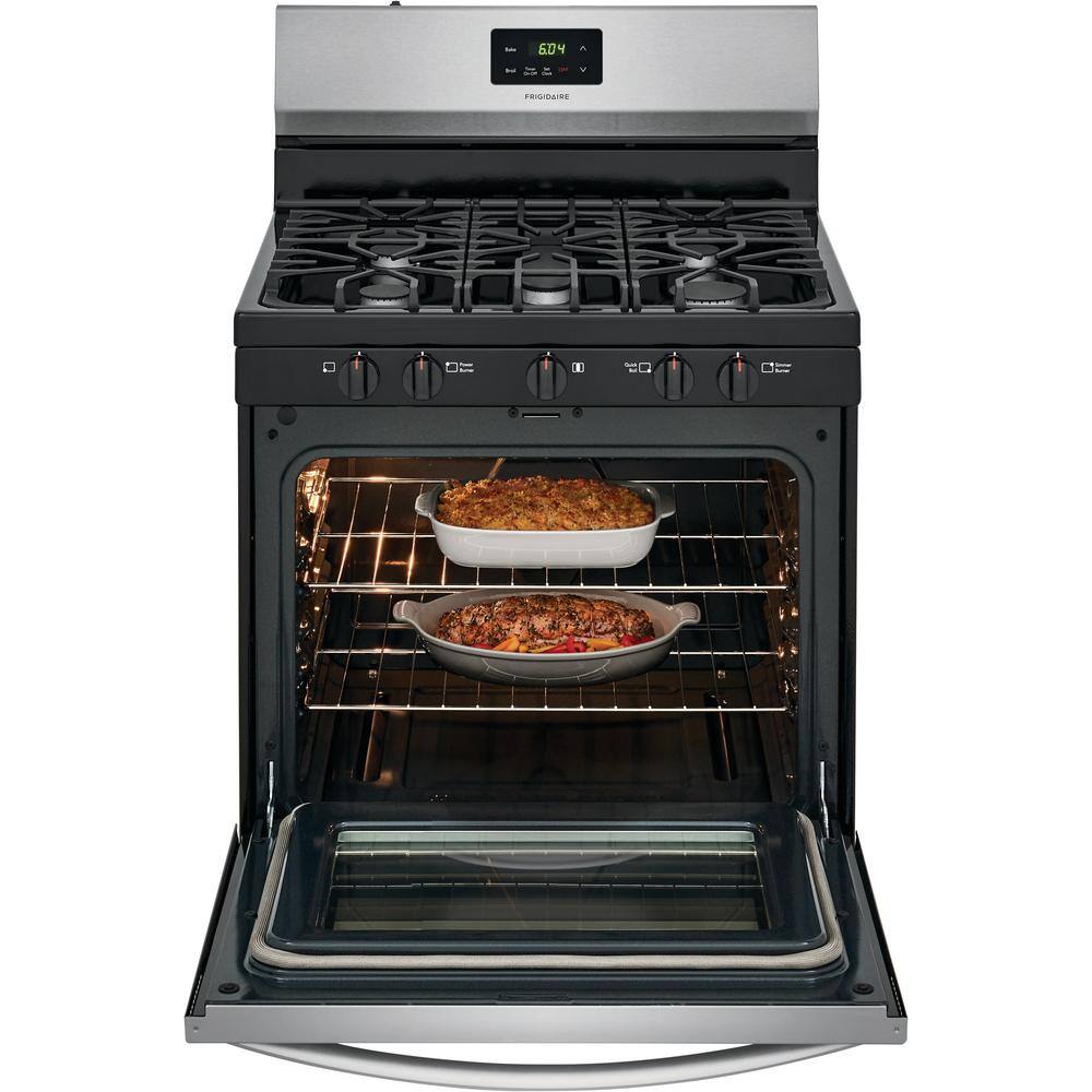 Frigidaire 30 in. 5 Burner Freestanding Gas Range in Stainless Steel FCRG3052AS