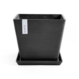 O ECOPOTS BY TPC Rotterdam 16 in. Dark Grey Premium Sustainable Planter (with Saucer) ROTS.40.DG