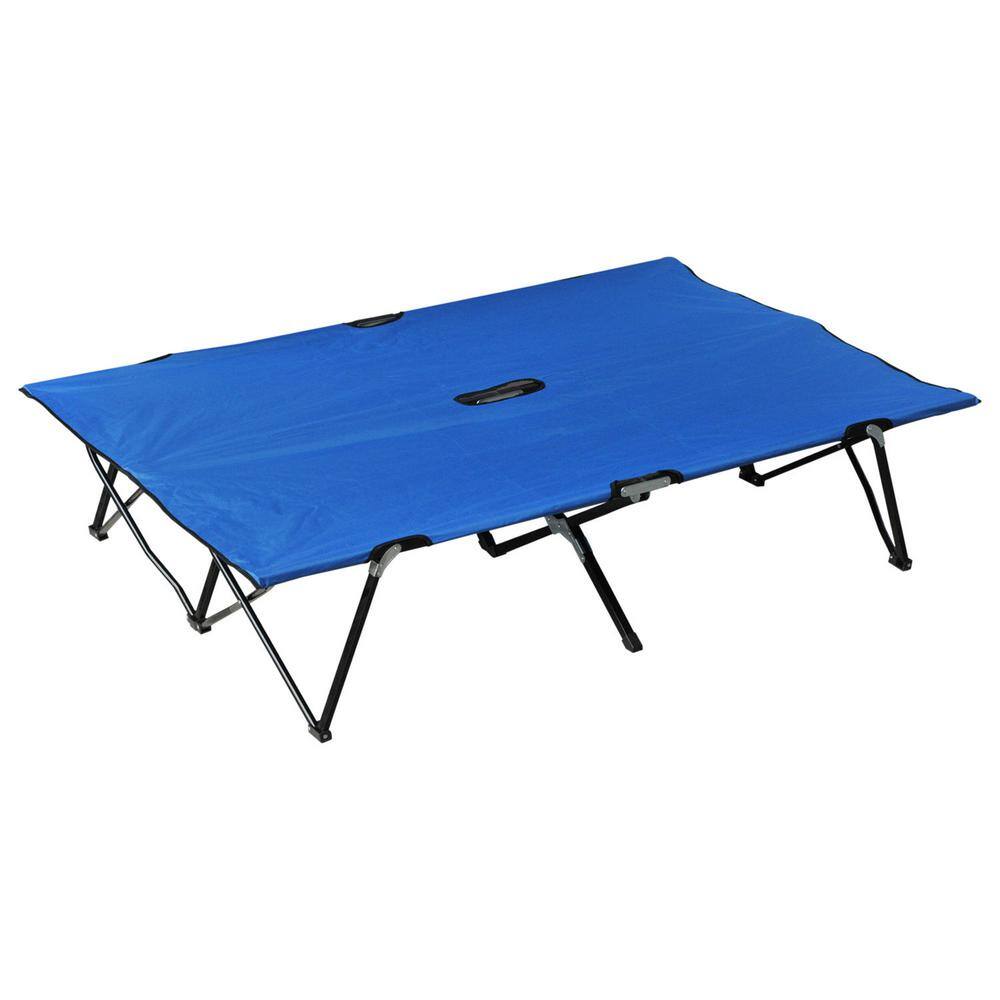 Outsunny Portable Wide Folding Elevated Bed Camping Cot for Adults with Easy Carry Bag and Durable Fabric Blue A20-030BU